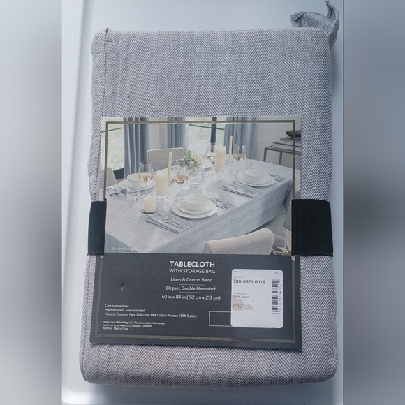 Fieldcrest Luxury Cotton Linen Harringbone Tablecloth 60 x 84 Dark Gray - Picture 6 of 8